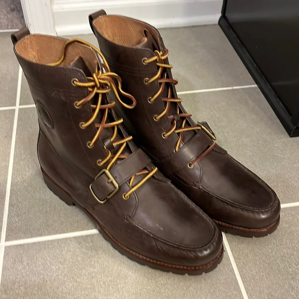 Polo Ralph Lauren Ranger County Boots Strap brown smooth leather Mens Size 12
